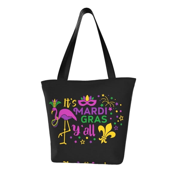Defioc Mardi Gras with Flamingo Print Tote Bag for Women,Shoulder Bag with Zipper Casual Tote's Handbag Big Capacity Shoulder Bag with Inner Pocket Fit for Shopping,Office,Travel