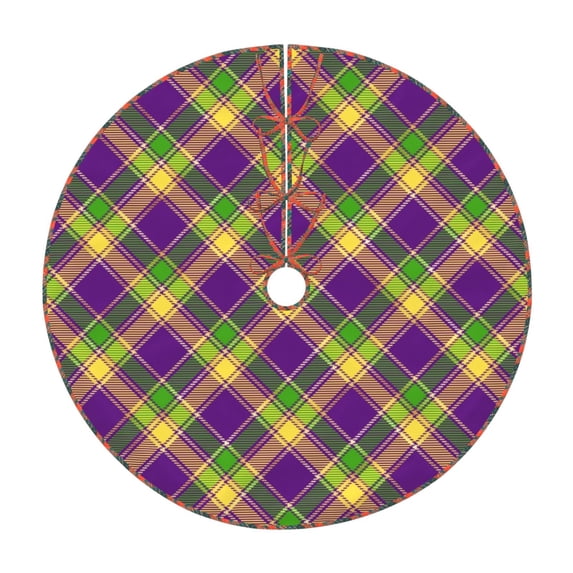 Defioc Mardi Gras Plaid for Christmas Tree Skirt Snowman Xmas Tree Skirt Farmhouse Christmas Decorations Tree Mat for Holiday Party Decor-30"