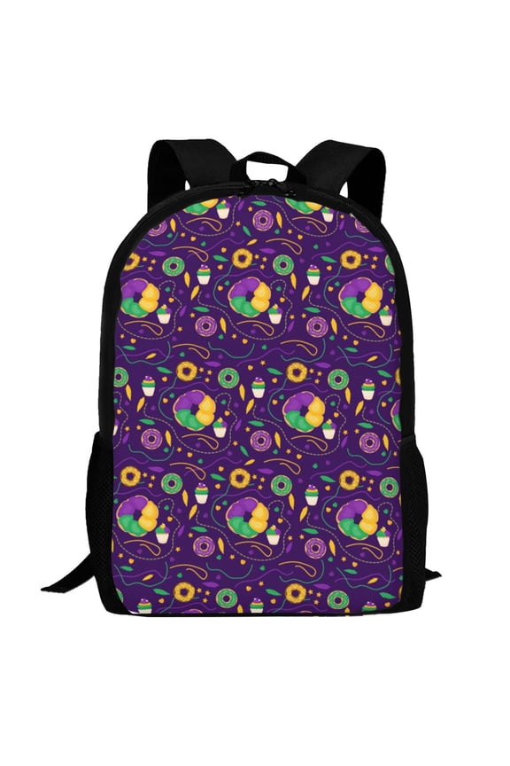 Mardi Gras and Donuts Pattern Carry on Backpack,16.5x12.5x5.5 Personal Item Bag Carry On Backpack Water Resistant Lightweight Daypack