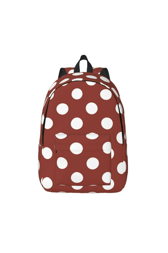 Maroon And White Polka Dot for Canvas Backpack,Travel Rucksack Unisex Knapsack Laptop Backpack for Work & College -Medium