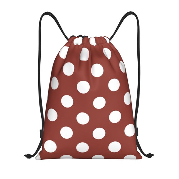 Defioc Maroon And White Polka Dot for Drawstring Backpack Sports Gym Bag for Women Men Children Adult Sackpack Yoga Bag for Wet Swimming,Gym,and Workout Gear -Small