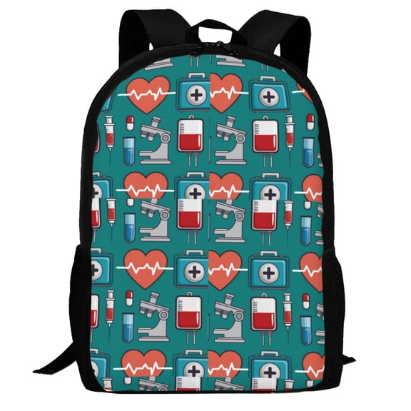 Defioc Medical Elements Pattern Carry on Backpack,16.5x12.5x5.5 Personal Item Bag Carry On Backpack Water Resistant Lightweight Daypack