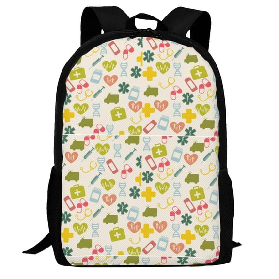 Defioc Medical Icons Pattern Carry on Backpack,16.5x12.5x5.5 Personal Item Bag Carry On Backpack Water Resistant Lightweight Daypack