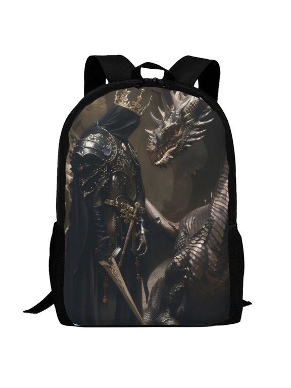 Medieval Knight And Dragon Pattern Carry on Backpack,16.5x12.5x5.5 Personal Item Bag Carry On Backpack Water Resistant Lightweight Daypack