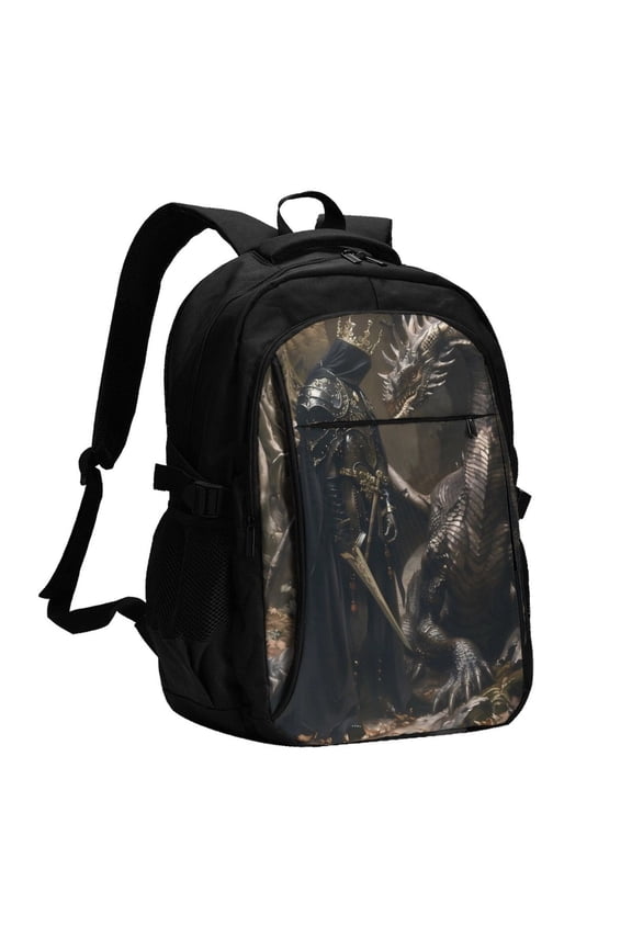 Medieval Knight And Dragon for Travel Backpack for Women,15.6 inch Laptop Backpack Carry On Backpack Personal Item Travel Bag Daypack for School Weekender Business Trip