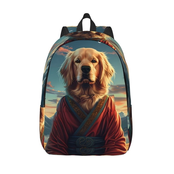 Defioc Meditating Golden Retriever for Canvas Backpack,Travel Rucksack Unisex Knapsack Laptop Backpack for Work & College -Medium