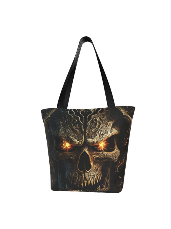 Metal Evil Skull Print Tote Bag for Women,Shoulder Bag with Zipper Casual Tote's Handbag Big Capacity Shoulder Bag with Inner Pocket Fit for Shopping,Office,Travel