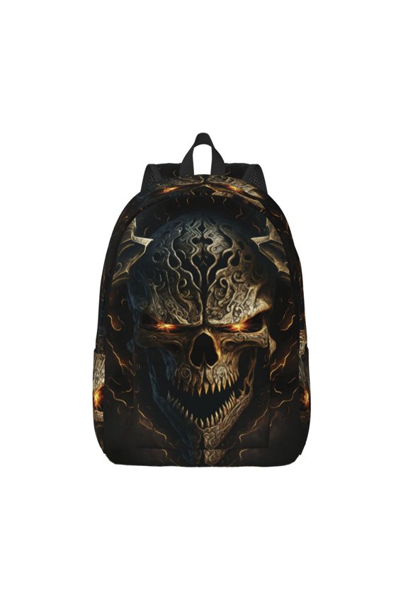 Metal Evil Skull for Canvas Backpack,Travel Rucksack Unisex Knapsack Laptop Backpack for Work & College -Small