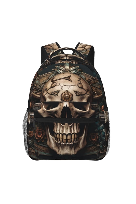 Metal Style Horned Skull Pattern Laptop Backpack,Travel Backpack Outdoor Activities Bag Daypack for Travel Hiking Shopping Daily
