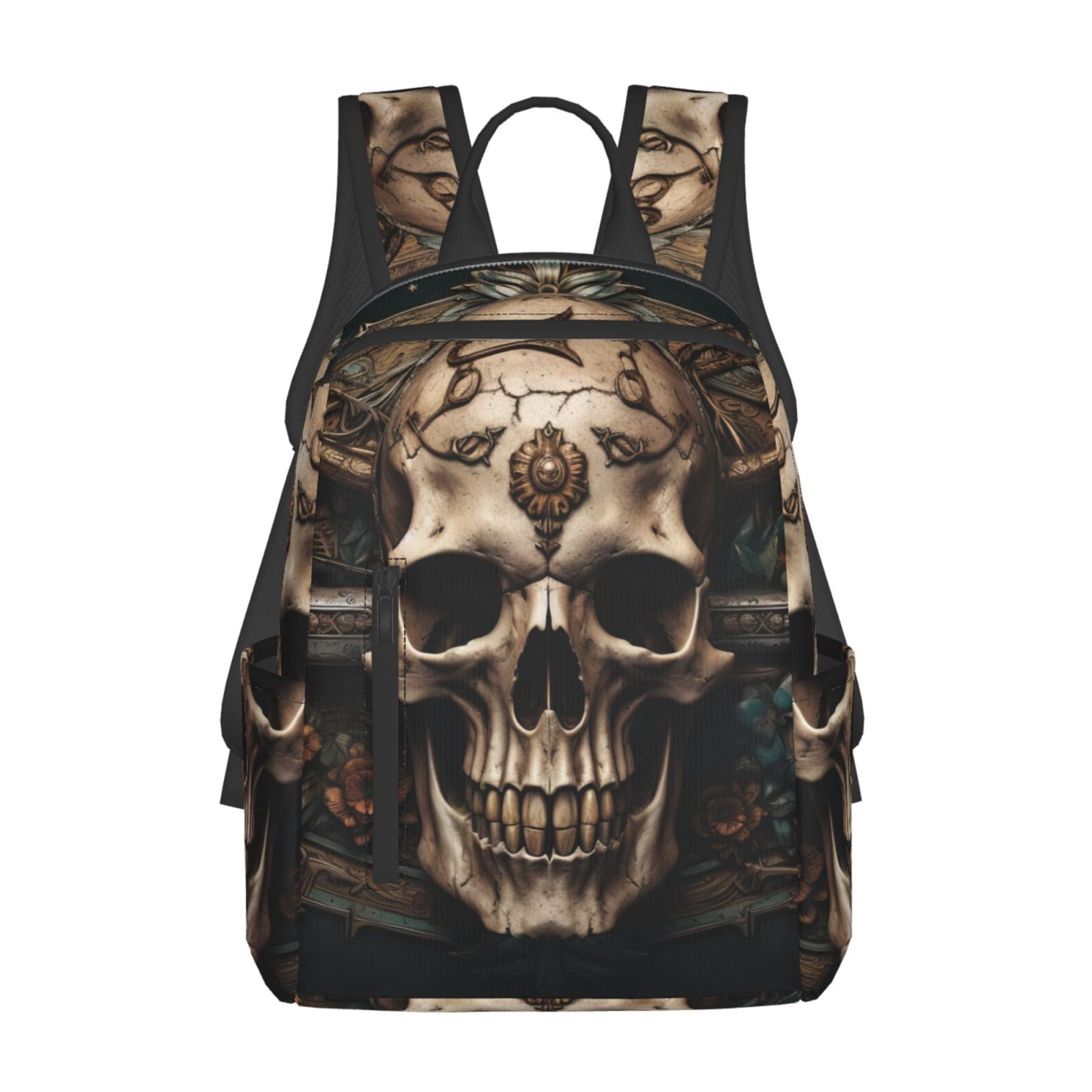 Defioc Metal Style Horned Skull Pattern Travel Laptop Backpack ...