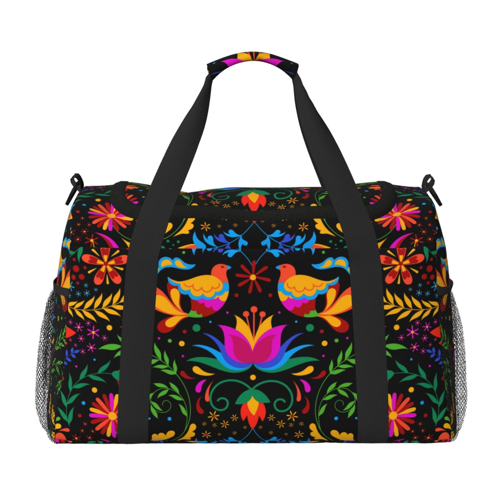 Defioc Mexican Flower Traditional1 Print Hand Travel Bag - Foldable Travel Duffel Bags for Men Women -Sport Gym Bag - Overnight Travel Duffel Bag - Adjustable Shoulder Strap