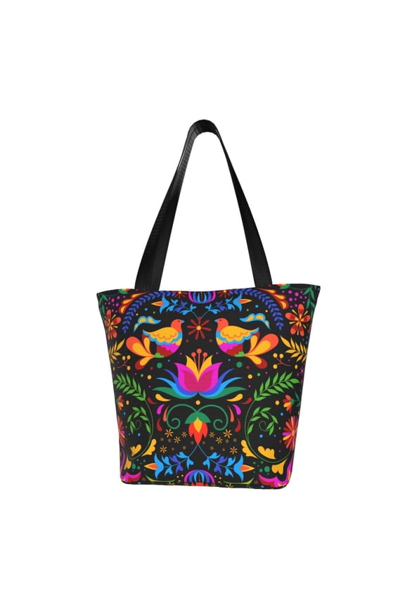 Mexican Flower Traditional1 Print Tote Bag for Women,Shoulder Bag with Zipper Casual Tote's Handbag Big Capacity Shoulder Bag with Inner Pocket Fit for Shopping,Office,Travel