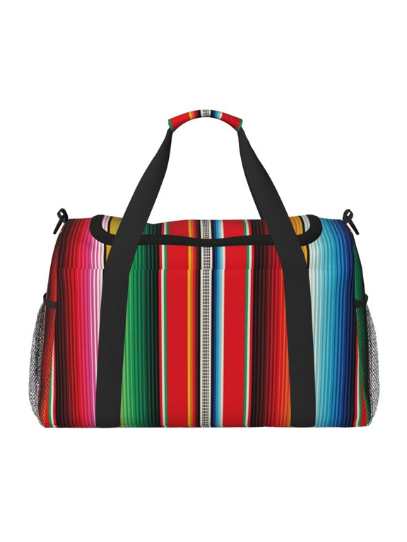 Mexican Serape Blanket Stripes Print Hand Travel Bag - Foldable Travel Duffel Bags for Men Women -Sport Gym Bag - Overnight Travel Duffel Bag - Adjustable Shoulder Strap