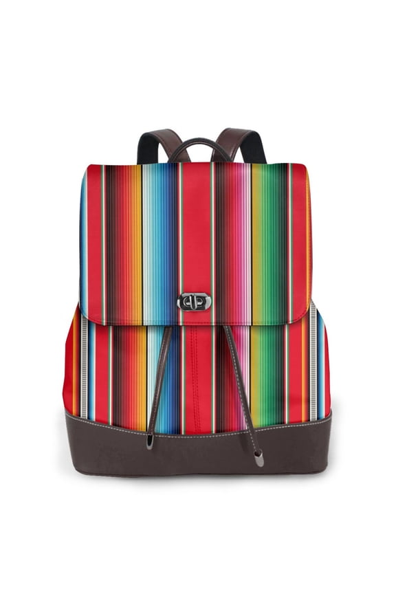 Mexican Serape Blanket Stripes Print PU Leather Backpack,Backpack Purse for Women Fashion Multipurpose Design Handbag Ladies Bags Travel Backpack