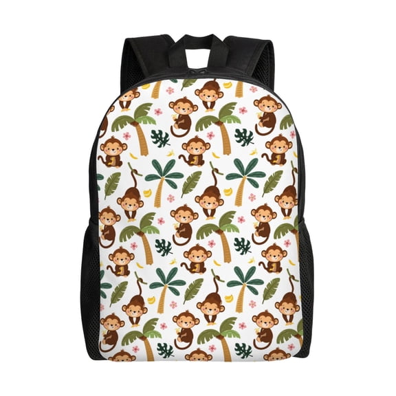 Defioc Monkeys Swinging from Palms Print Backpack -Travel,or Work Bookbag Daypacks with 15-Inch Laptop Sleeve and Dual Water Bottle Pockets