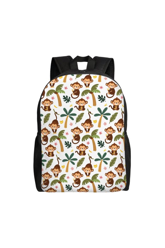 Monkeys Swinging from Palms Print Backpack -Travel,or Work Bookbag Daypacks with 15-Inch Laptop Sleeve and Dual Water Bottle Pockets
