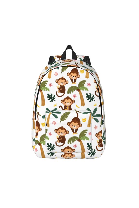 Monkeys Swinging from Palms for Canvas Backpack,Travel Rucksack Unisex Knapsack Laptop Backpack for Work & College -Small