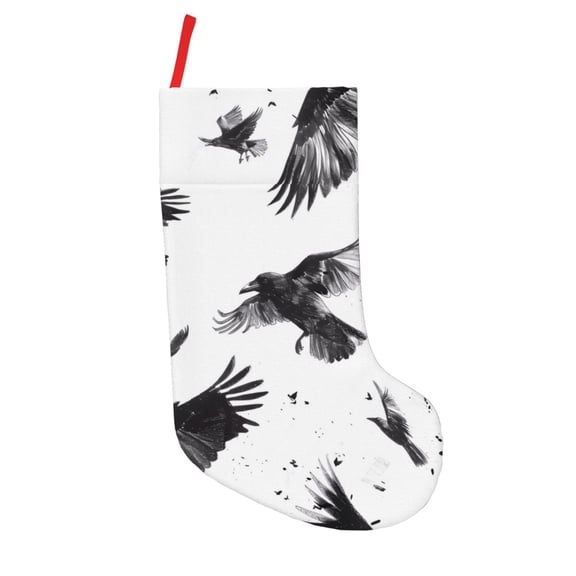Defioc Monochrome Flying Ravens for Christmas Stockings 18" Personalized Holiday Stocking for Family, Farmhouse Decor, Xmas Tree Decoration, 1 Pack