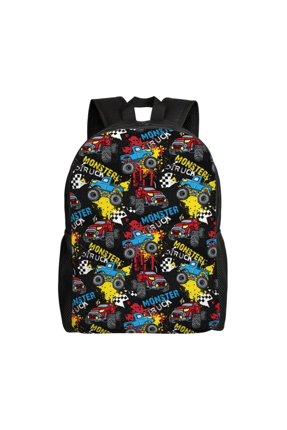 Monster Car Print Backpack -Travel,or Work Bookbag Daypacks with 15-Inch Laptop Sleeve and Dual Water Bottle Pockets
