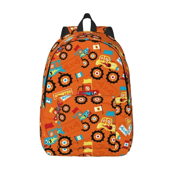 Defioc Monster Truck,Truck Cartoon for Canvas Backpack,Travel Rucksack Unisex Knapsack Laptop Backpack for Work & College -Medium