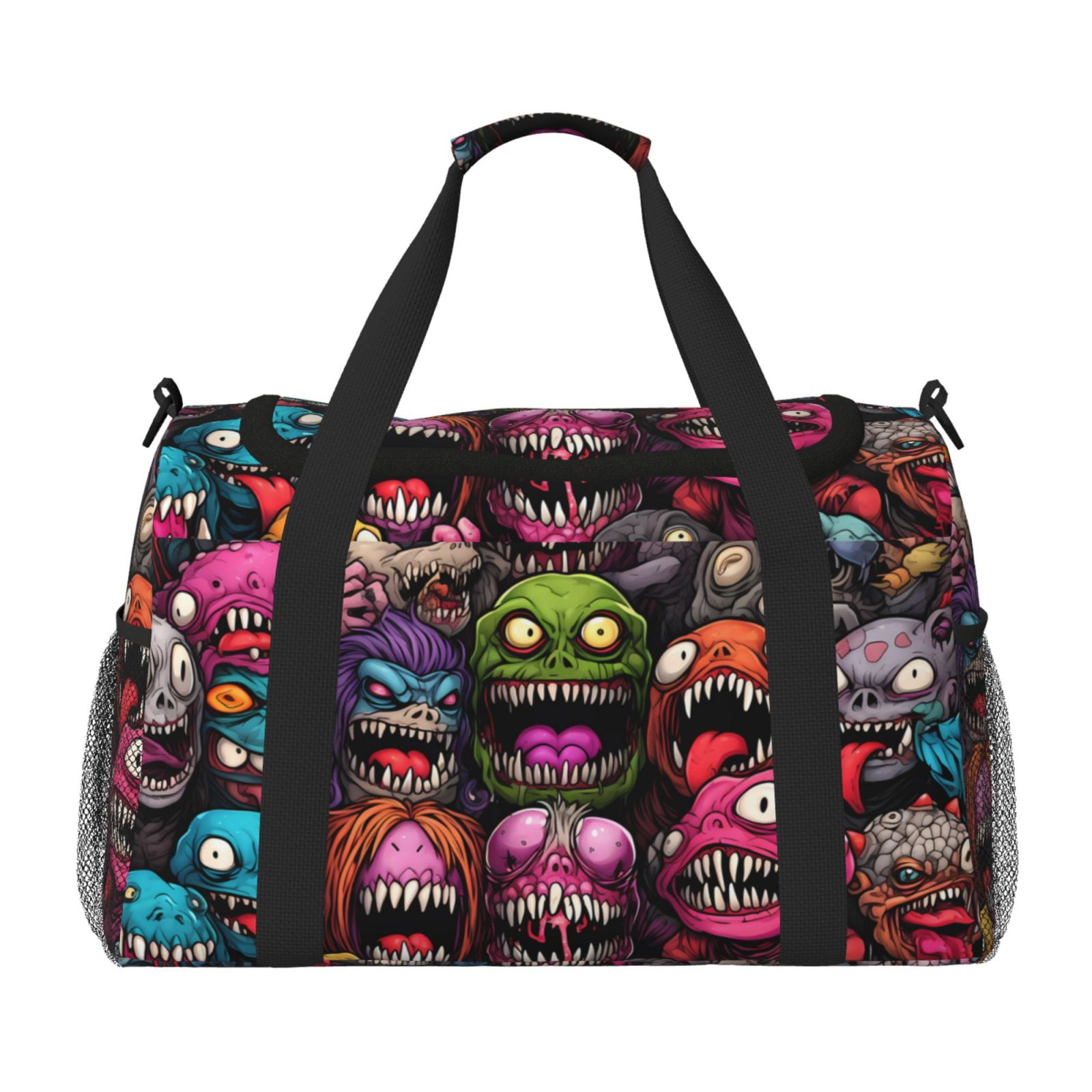 Defioc Monstrous Cartoon Characters Print Hand Travel Bag - Foldable Travel Duffel Bags for Men Women -Sport Gym Bag - Overnight Travel Duffel Bag - Adjustable Shoulder Strap