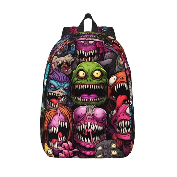 Defioc Monstrous Cartoon Characters for Canvas Backpack,Travel Rucksack Unisex Knapsack Laptop Backpack for Work & College -Small