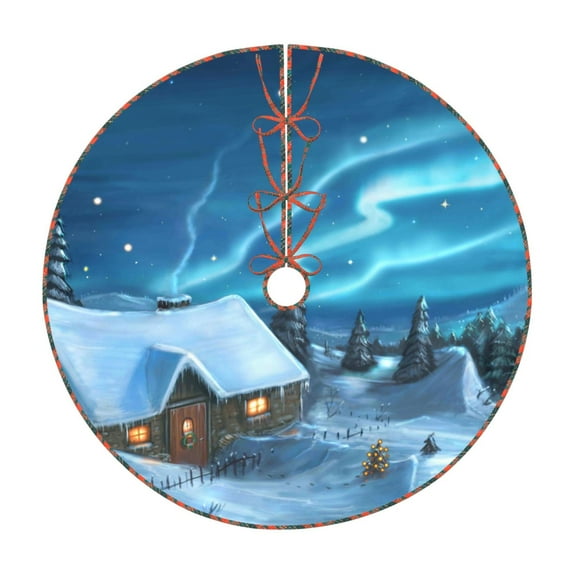 Defioc Mountain Cottage In Snow for Christmas Tree Skirt Snowman Xmas Tree Skirt Farmhouse Christmas Decorations Tree Mat for Holiday Party Decor-36"