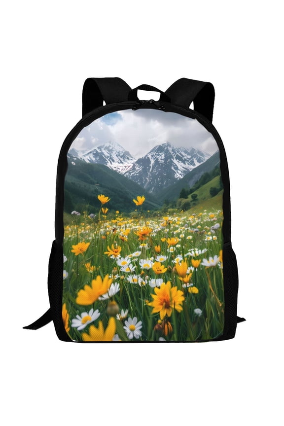 Mountain Daisy Meadow Pattern Carry on Backpack,16.5x12.5x5.5 Personal Item Bag Carry On Backpack Water Resistant Lightweight Daypack