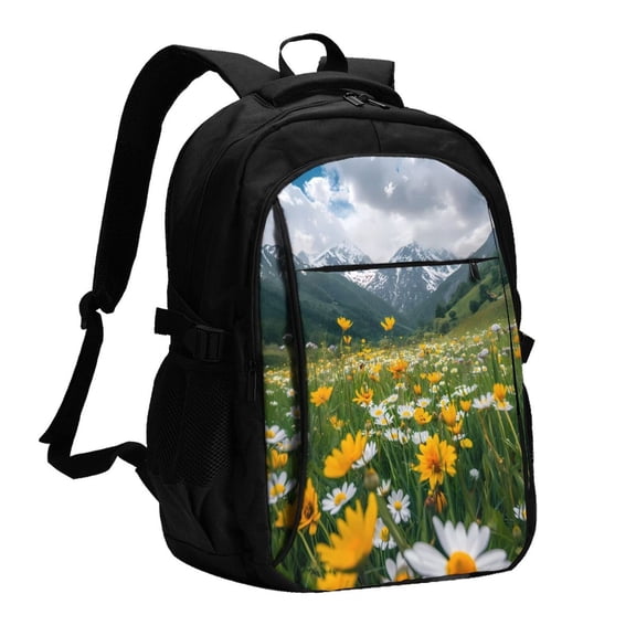 Defioc Mountain Daisy Meadow for Travel Backpack for Women,15.6 inch Laptop Backpack Carry On Backpack Personal Item Travel Bag Daypack for School Weekender Business Trip