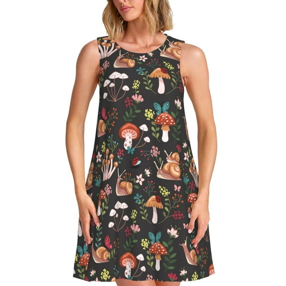 Defioc Mushroom Snail Pattern Women's Summer Dresses 2025 Beach Casual Sleeveless Tank Loose Sundress Beach Vacation Clothes with Pocket -3X-Large