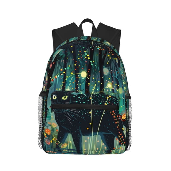 Defioc Mystical Black Cat Fireflies Pattern Laptop Backpack for Men and Women,Casual Backpack Dayback Sports Bookbag for Travel Running Hiking