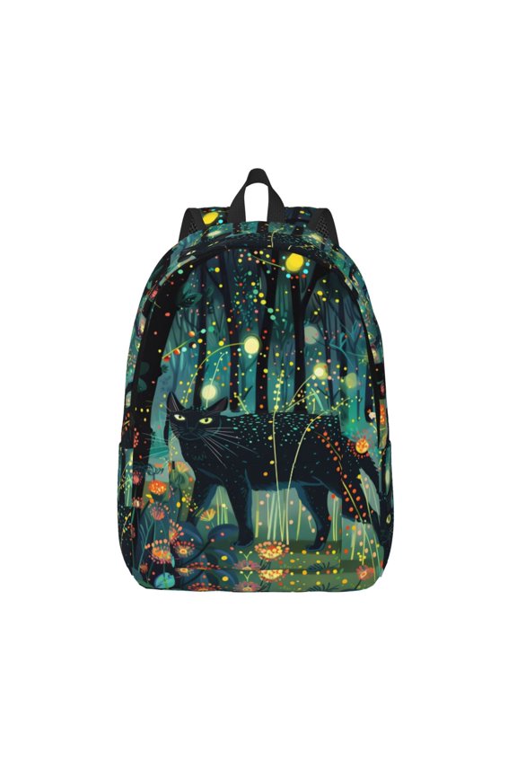 Mystical Black Cat Fireflies for Canvas Backpack,Travel Rucksack Unisex Knapsack Laptop Backpack for Work & College -Medium