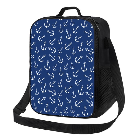 Defioc Nautical Anchors Print Lunch Box for Men & Women, Insulated Lunch Bag Thickened Thermal Leakproof Lunch Tote Bag for Adult Office Travel Picnic