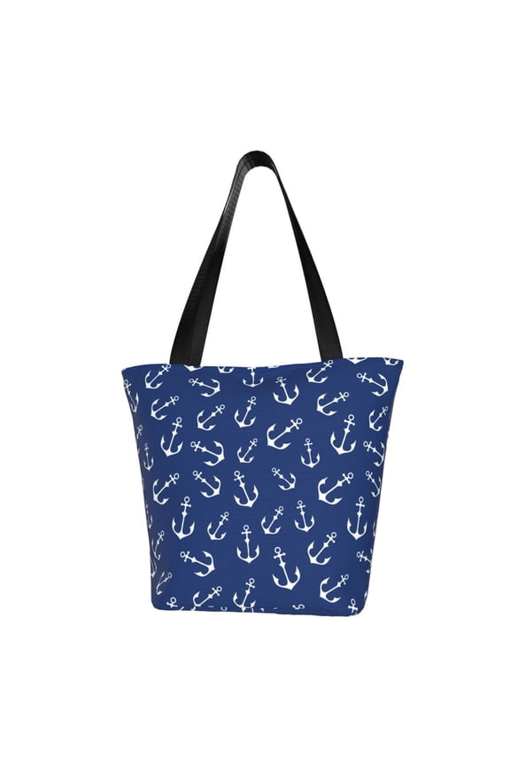 Nautical Anchors Print Tote Bag for Women,Shoulder Bag with Zipper Casual Tote's Handbag Big Capacity Shoulder Bag with Inner Pocket Fit for Shopping,Office,Travel