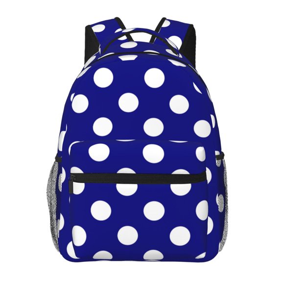 Defioc Navy And White Polka Dot Pattern Laptop Backpack,Travel Backpack Outdoor Activities Bag Daypack for Travel Hiking Shopping Daily