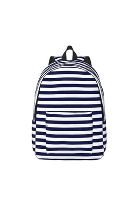 Navy Blue And White Stripes for Canvas Backpack,Travel Rucksack Unisex Knapsack Laptop Backpack for Work & College -Small
