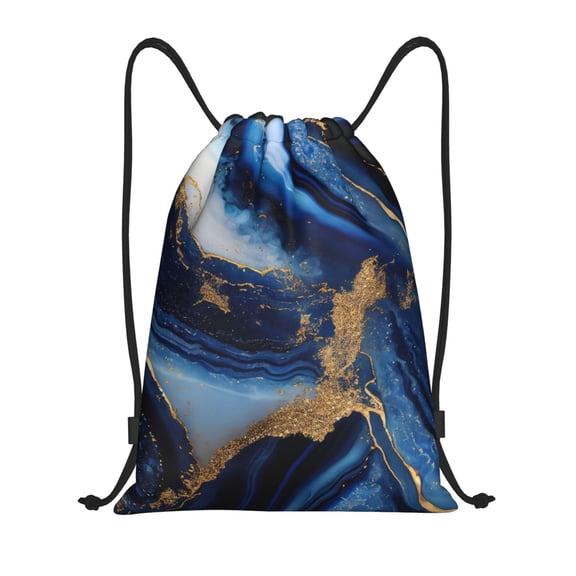 Defioc Navy Blue Marble for Drawstring Backpack Sports Gym Bag for Women Men Children Adult Sackpack Yoga Bag for Wet Swimming,Gym,and Workout Gear -Medium