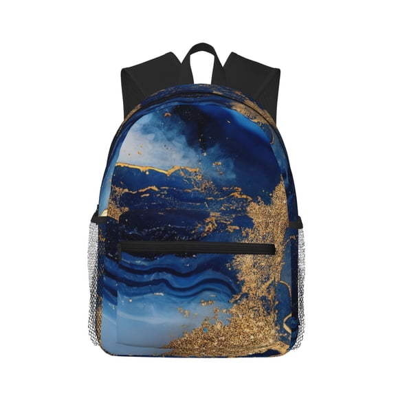 Defioc Navy Blue Marble Pattern Laptop Backpack for Men and Women,Casual Backpack Dayback Sports Bookbag for Travel Running Hiking