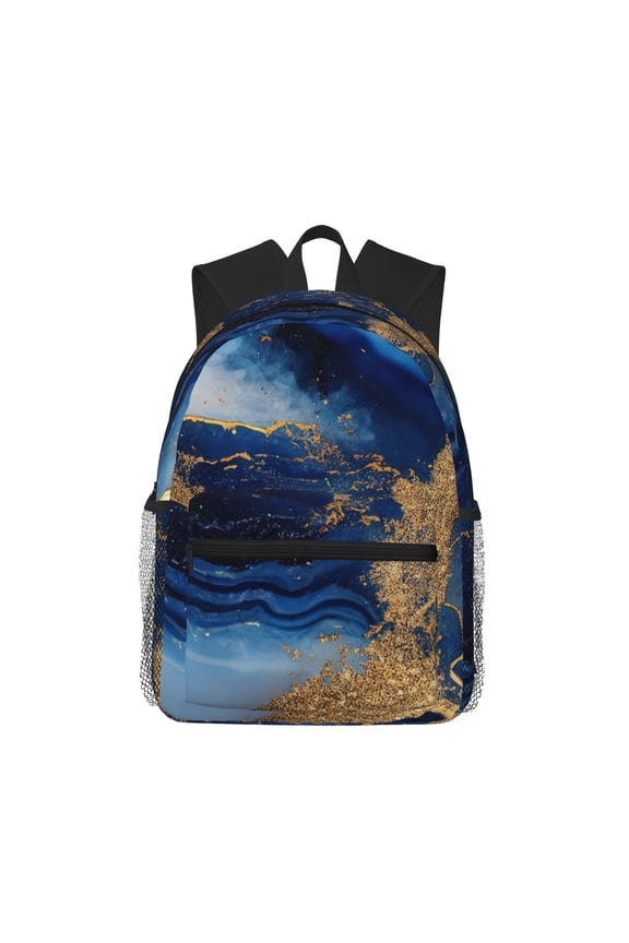 Navy Blue Marble Pattern Laptop Backpack for Men and Women,Casual Backpack Dayback Sports Bookbag for Travel Running Hiking