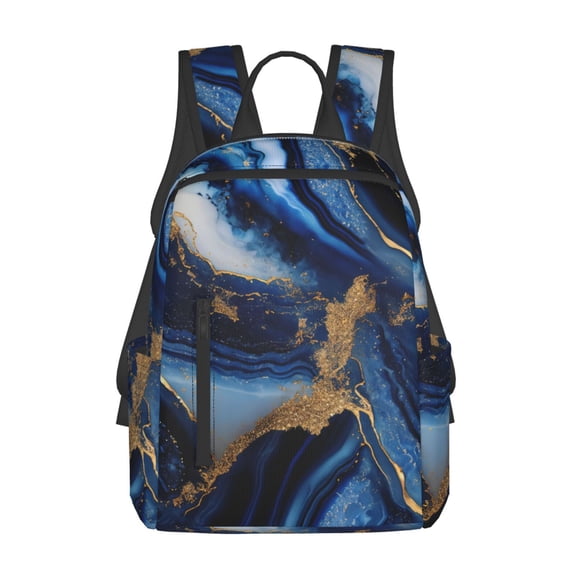 Defioc Navy Blue Marble Pattern Travel Laptop Backpack,Lightweight Backpack Travel Hiking Daypack Backpack Work Bag for Men Women