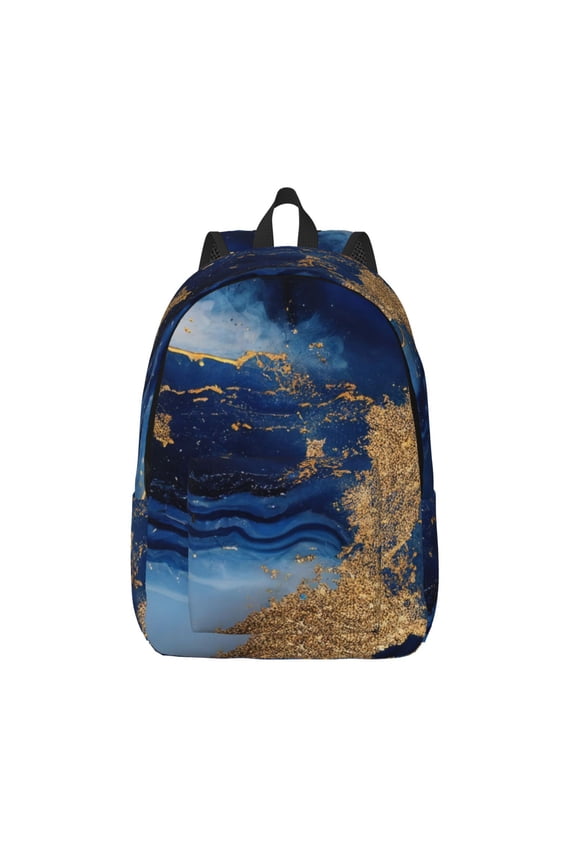 Navy Blue Marble for Canvas Backpack,Travel Rucksack Unisex Knapsack Laptop Backpack for Work & College -Small