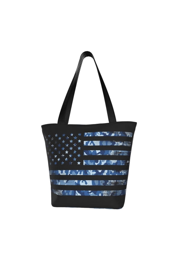 Navy Camouflage American Flag Print Tote Bag for Women,Shoulder Bag with Zipper Casual Tote's Handbag Big Capacity Shoulder Bag with Inner Pocket Fit for Shopping,Office,Travel