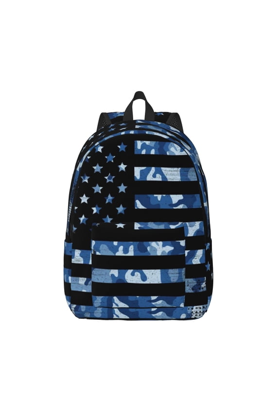 Navy Camouflage American Flag for Canvas Backpack,Travel Rucksack Unisex Knapsack Laptop Backpack for Work & College -Medium