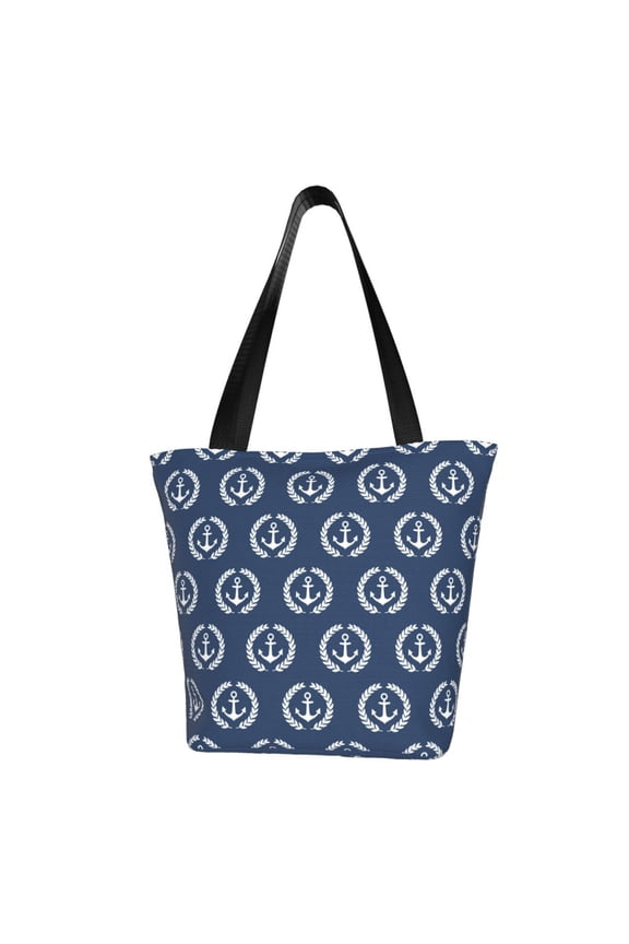 Navy Nautical Print Tote Bag for Women,Shoulder Bag with Zipper Casual Tote's Handbag Big Capacity Shoulder Bag with Inner Pocket Fit for Shopping,Office,Travel