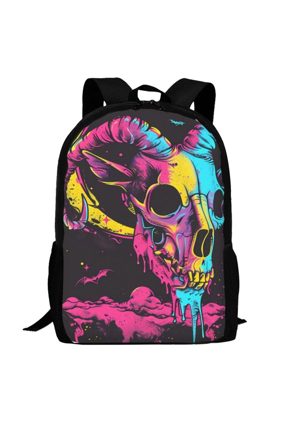 Neon Gothic Skull Moon Pattern Carry on Backpack,16.5x12.5x5.5 Personal Item Bag Carry On Backpack Water Resistant Lightweight Daypack