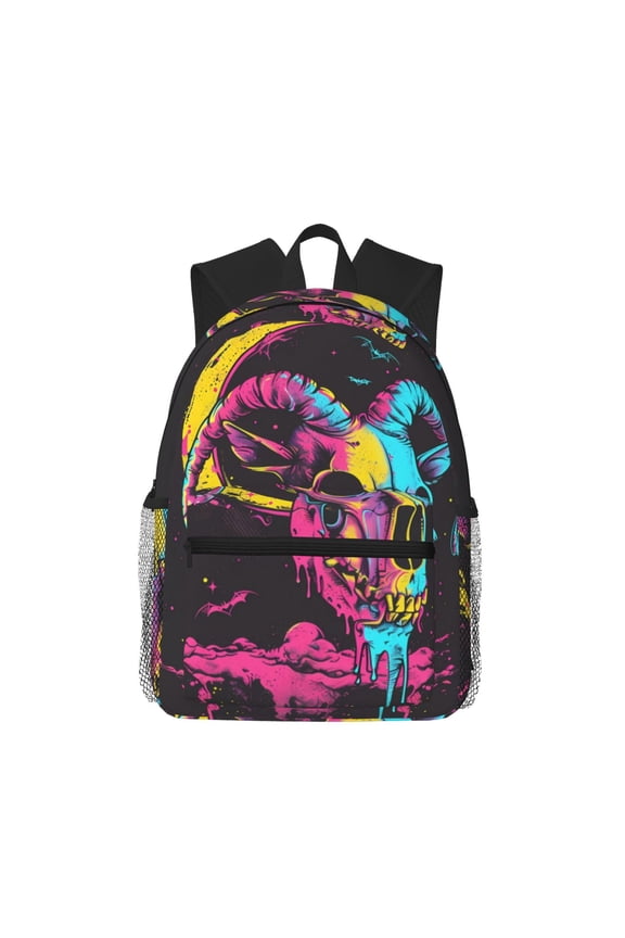 Neon Gothic Skull Moon Pattern Laptop Backpack for Men and Women,Casual Backpack Dayback Sports Bookbag for Travel Running Hiking