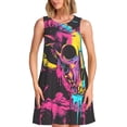 thumbnail image 1 of Defioc Neon Gothic Skull Moon Pattern Women's Summer Dresses 2025 Beach Casual Sleeveless Tank Loose Sundress Beach Vacation Clothes with Pocket -Small, 1 of 7