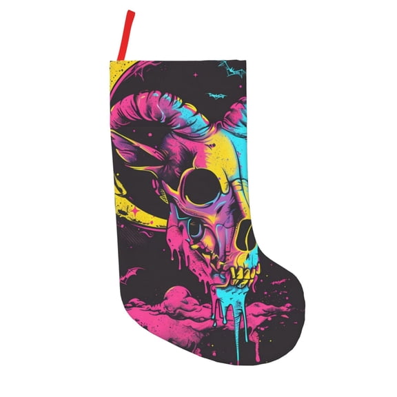 Defioc Neon Gothic Skull Moon for Christmas Stockings 18" Personalized Holiday Stocking for Family, Farmhouse Decor, Xmas Tree Decoration, 1 Pack