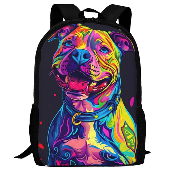 Defioc Neon Pop Art Pitbull Pattern Carry on Backpack,16.5x12.5x5.5 Personal Item Bag Carry On Backpack Water Resistant Lightweight Daypack