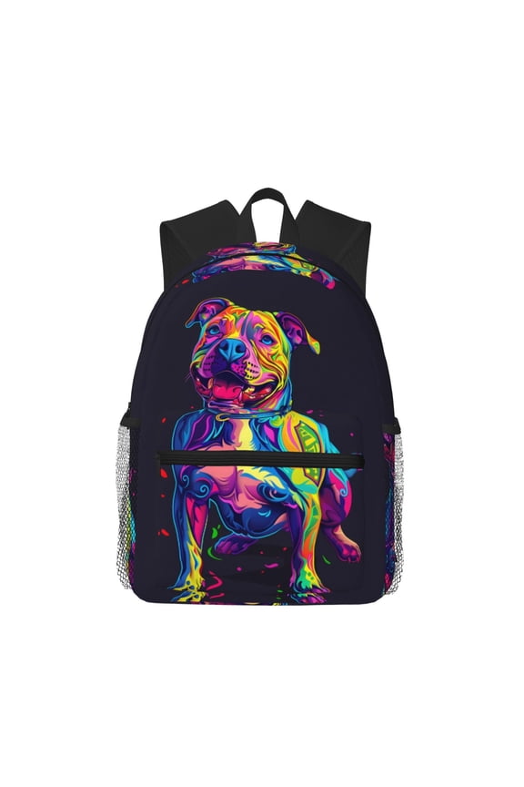 Neon Pop Art Pitbull Pattern Laptop Backpack for Men and Women,Casual Backpack Dayback Sports Bookbag for Travel Running Hiking